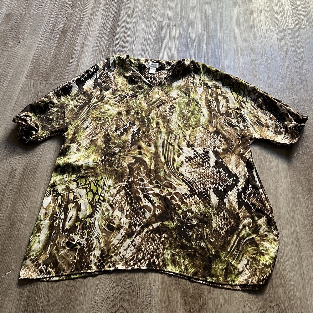 Chico's Snake Skin Print Top Size 3 (US 16/XL) 3/4 Doman Sleeve Lightweight